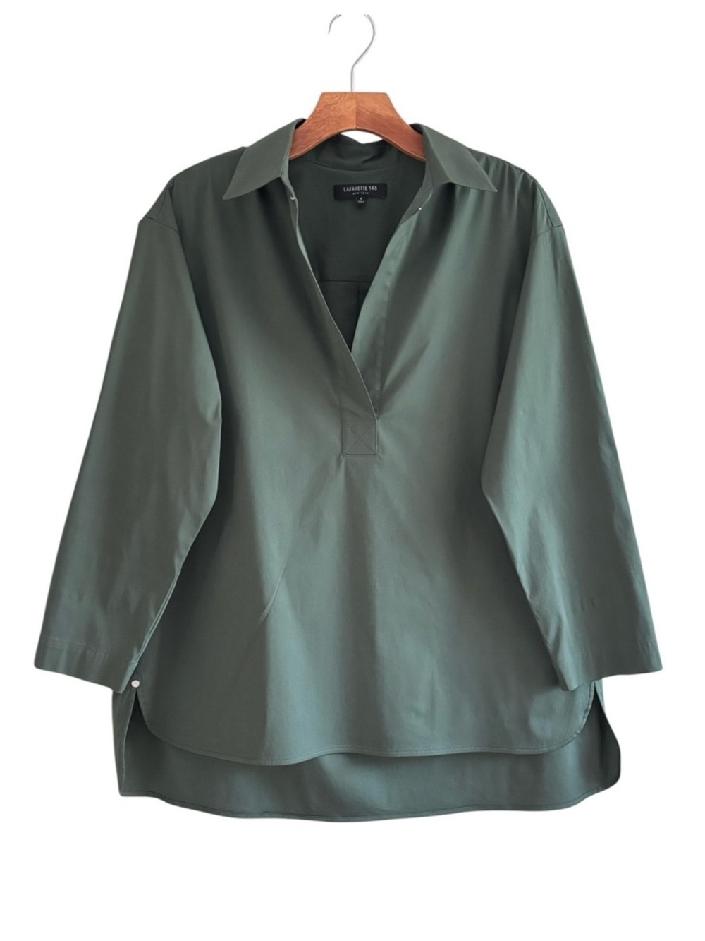 Lafayette 148 New York Forest Green Popover Tunic S Henley Top - Picture 2 of 8